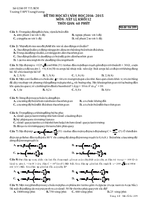 Đề 1 thi học kì 1 năm học 2014 - 2015 môn  Vật lí, khối 12 thời gian 60 phút Trường THPT Trưng Vương